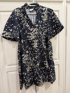 Tuckernuck Black Mini Dress with Cream Floral Dot Print